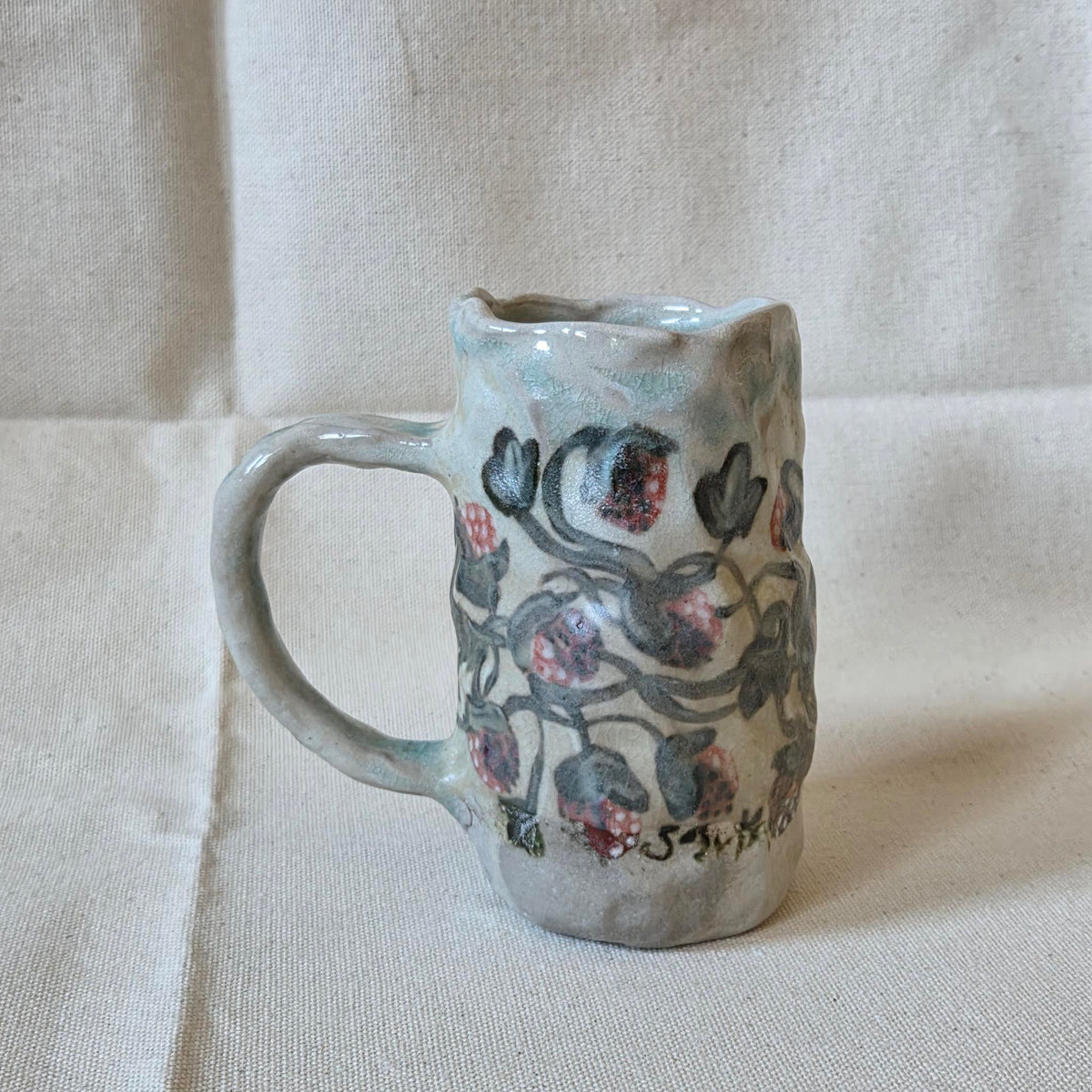 Coil-built Mug - Woodfired / Soda - Strawberry Season ii