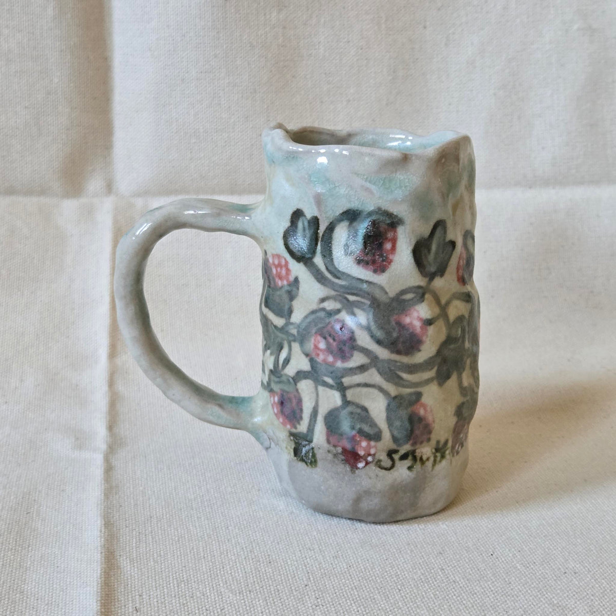 Coil-built Mug - Woodfired / Soda - Strawberry Season ii