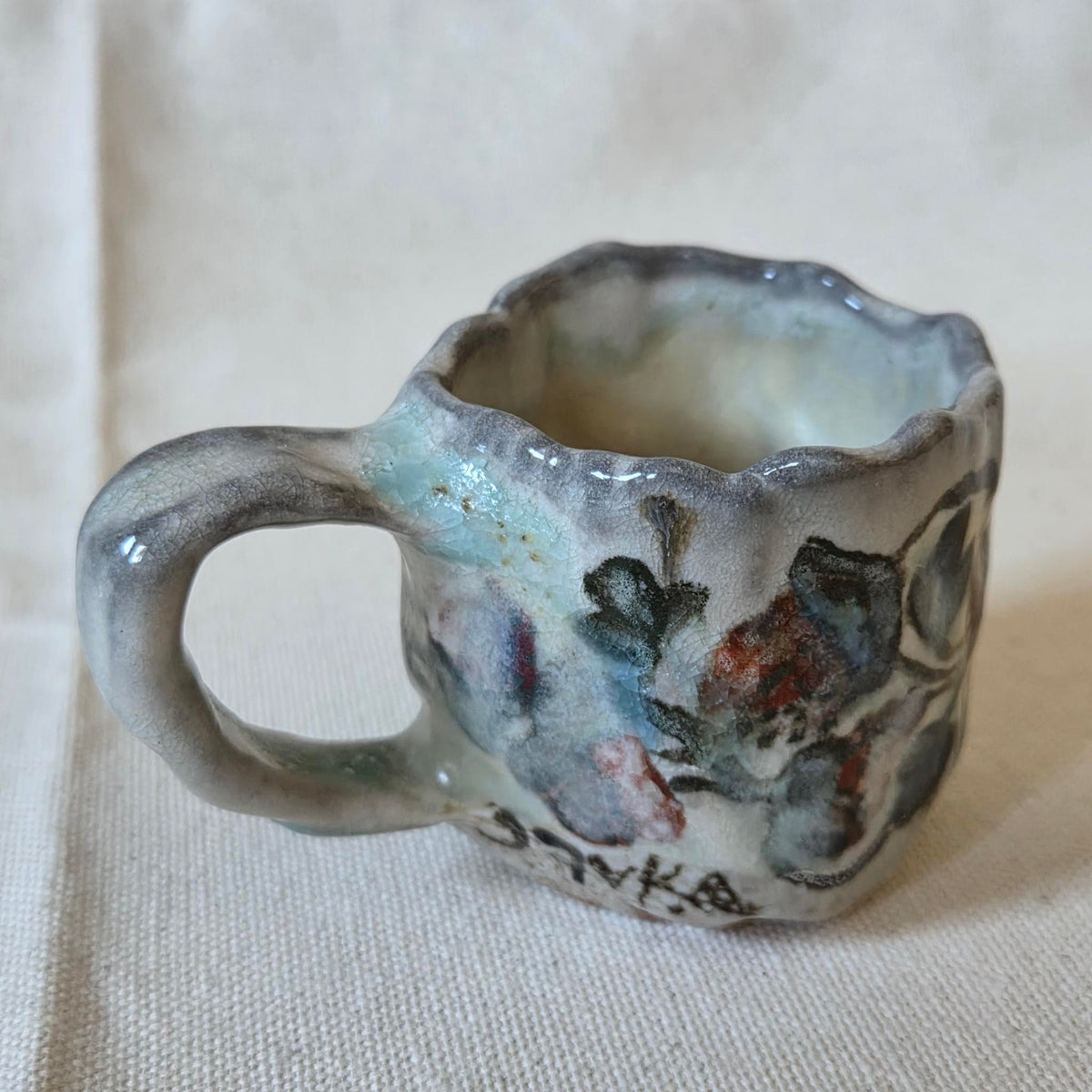Coil-built Tiny Mug - Woodfired / Soda - Strawberry Season