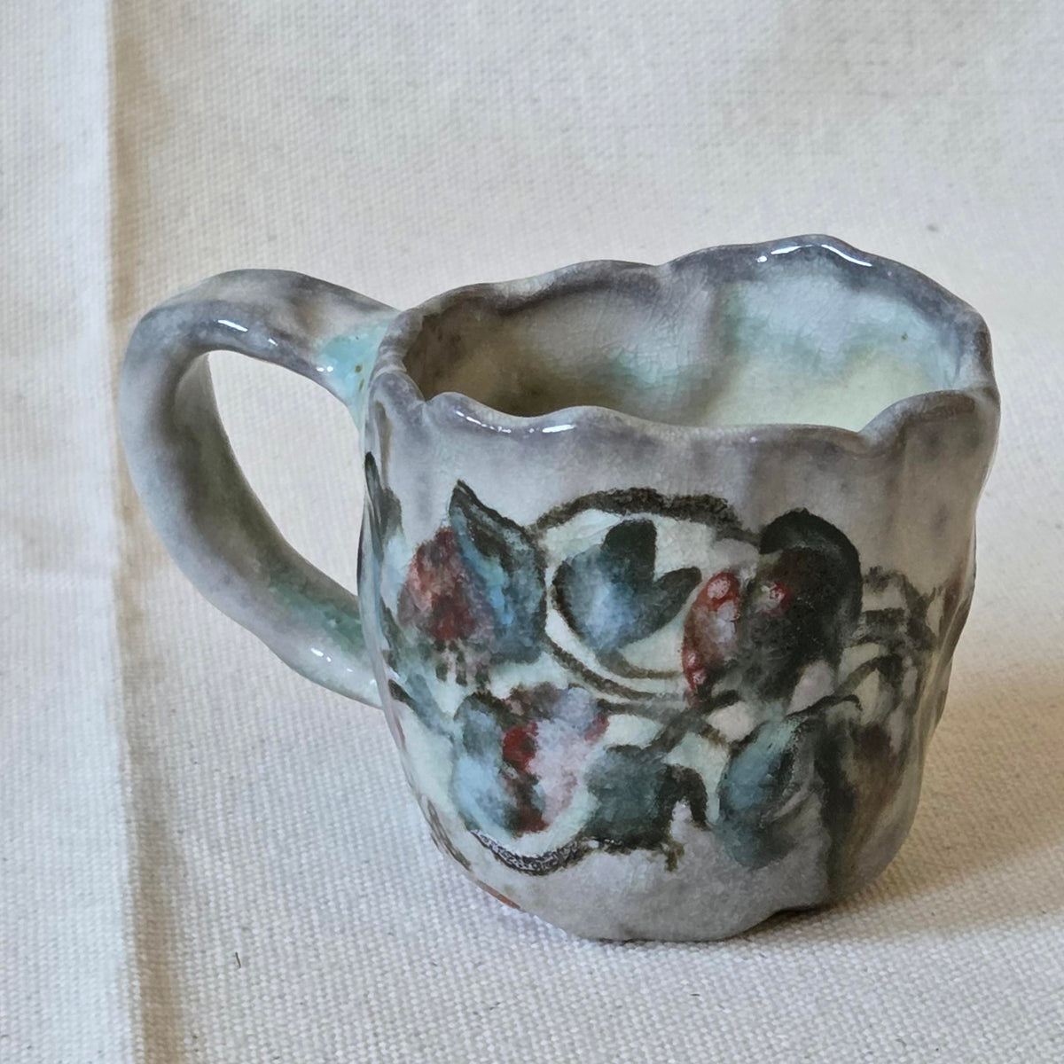 Coil-built Tiny Mug - Woodfired / Soda - Strawberry Season
