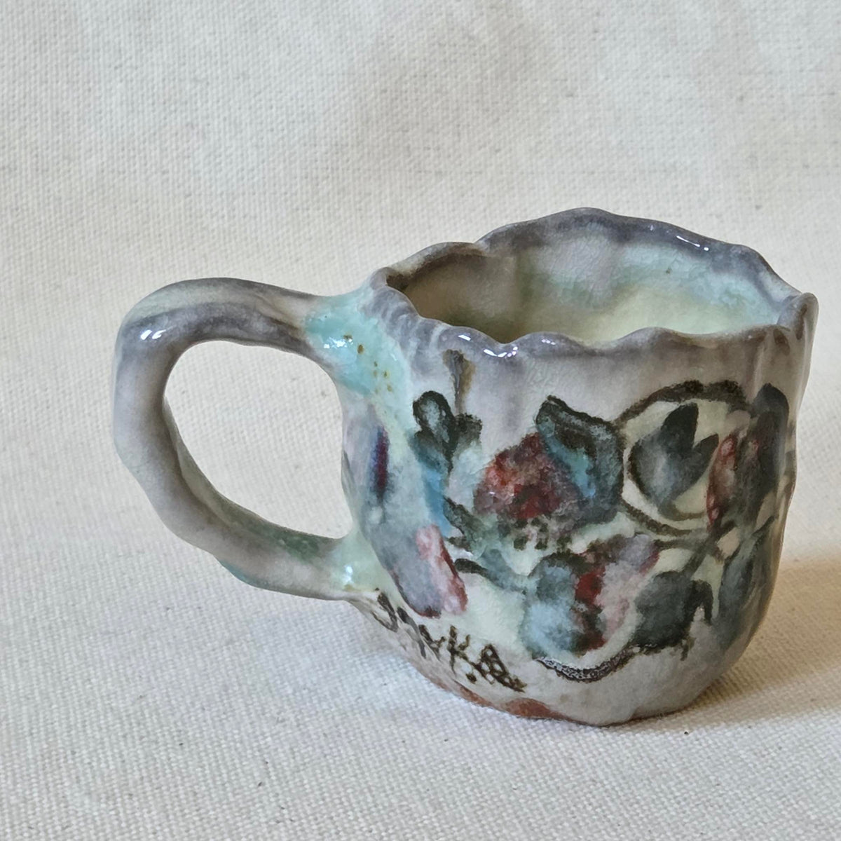 Coil-built Tiny Mug - Woodfired / Soda - Strawberry Season