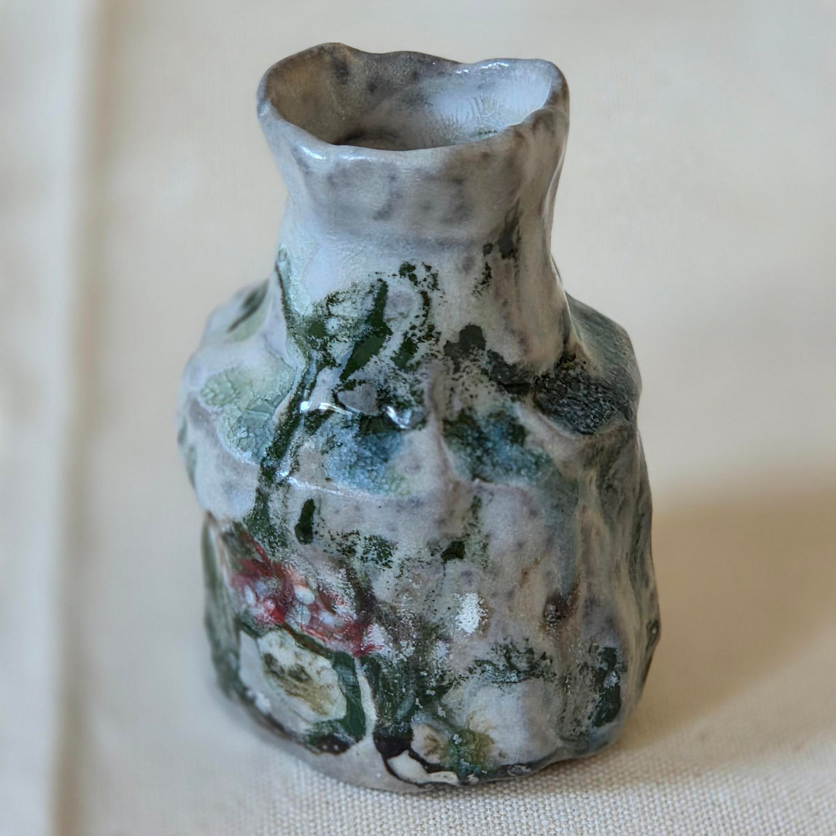 Coil-built Bud Vase - Woodfired / Soda - Cherry Season i
