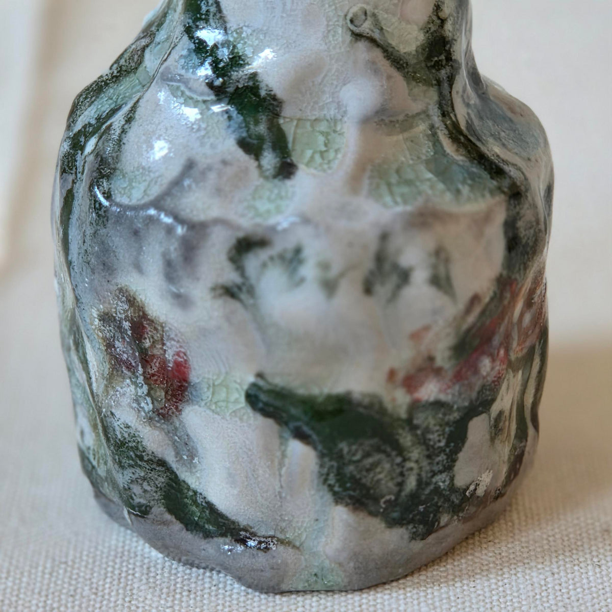 Coil-built Bud Vase - Woodfired / Soda - Cherry Season i