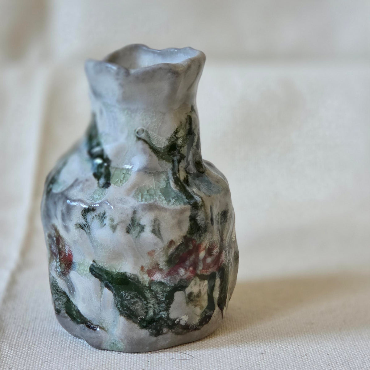 Coil-built Bud Vase - Woodfired / Soda - Cherry Season i
