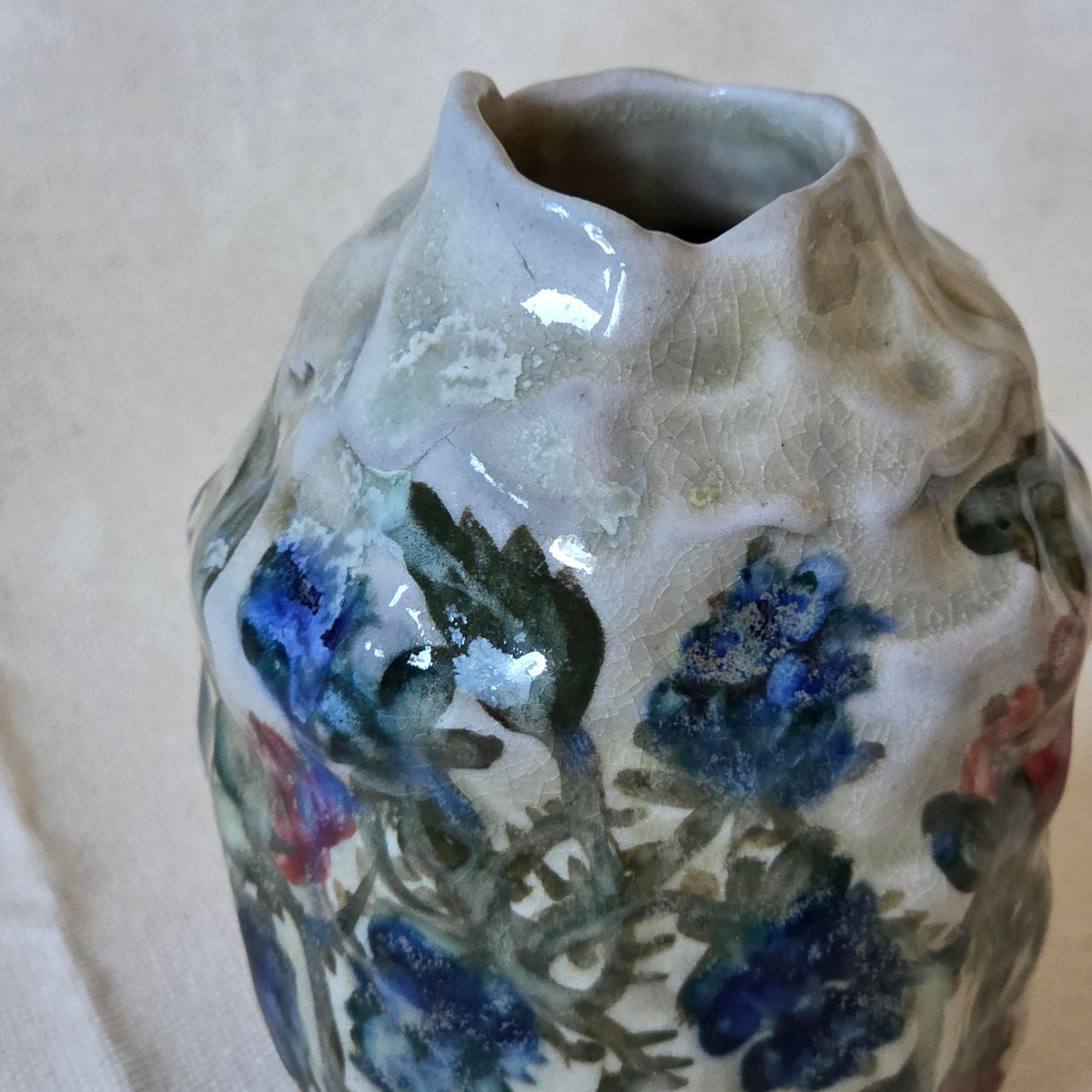 Coil-built Bud Vase - Woodfired / Soda - Blackberry Season ii