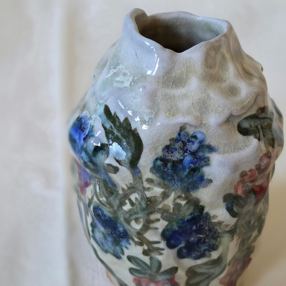 Coil-built Bud Vase - Woodfired / Soda - Blackberry Season ii
