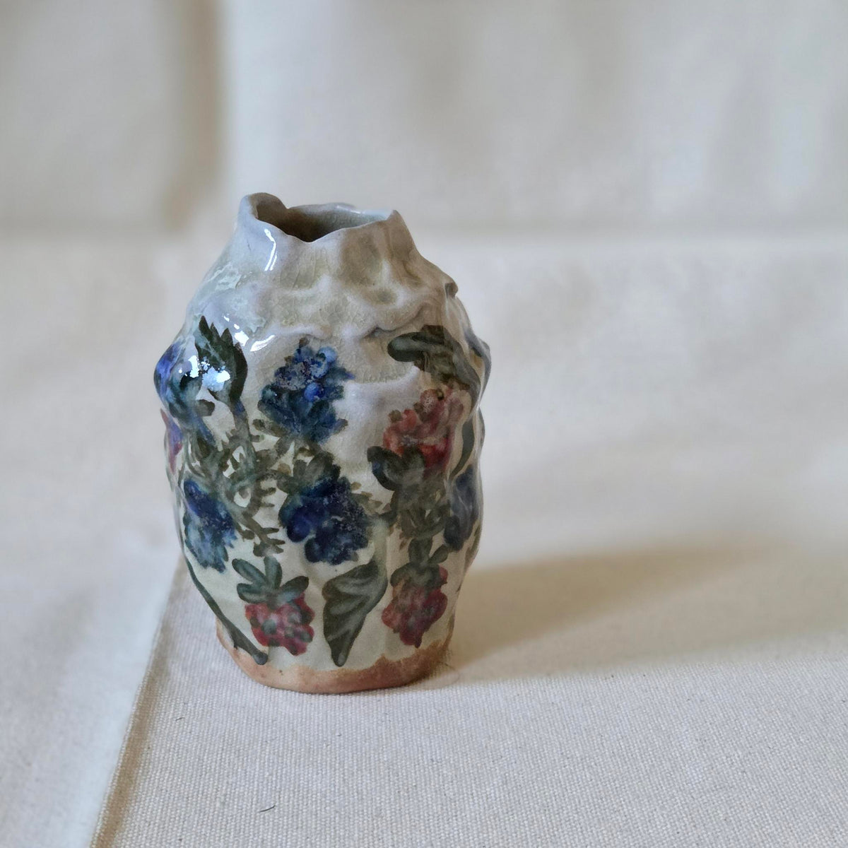 Coil-built Bud Vase - Woodfired / Soda - Blackberry Season ii