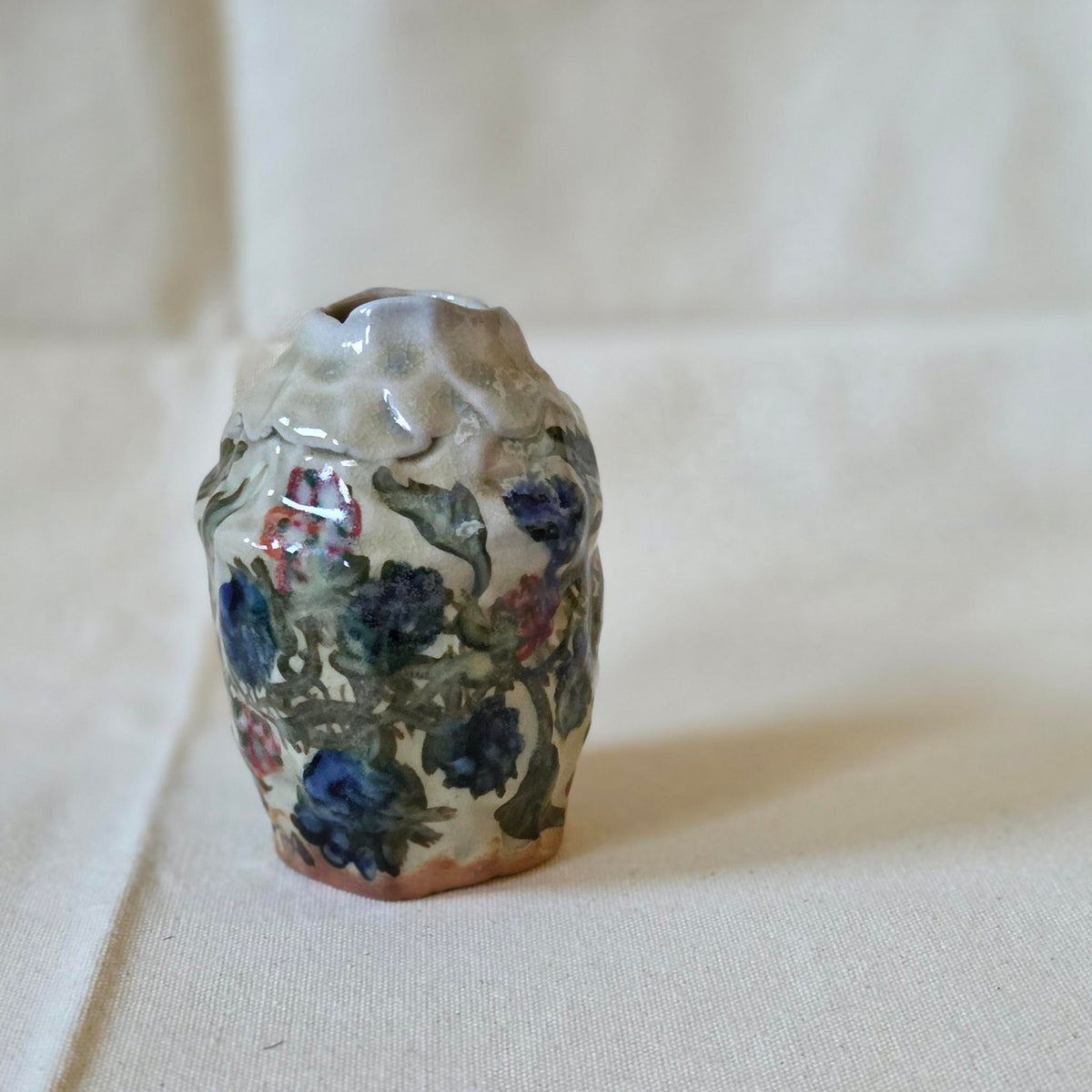 Coil-built Bud Vase - Woodfired / Soda - Blackberry Season ii