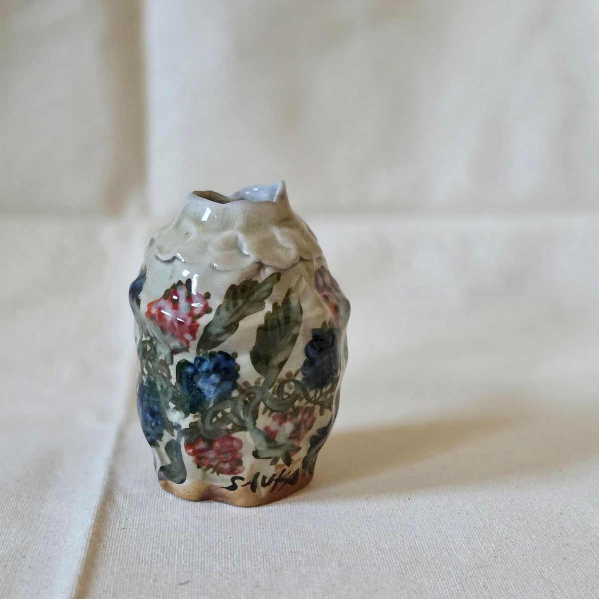 Coil-built Bud Vase - Woodfired / Soda - Blackberry Season ii