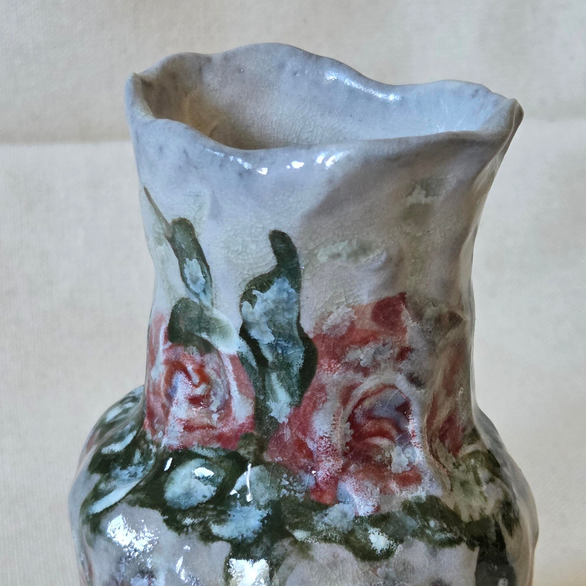 Coil-built Vase - Woodfired / Soda - Rose Season