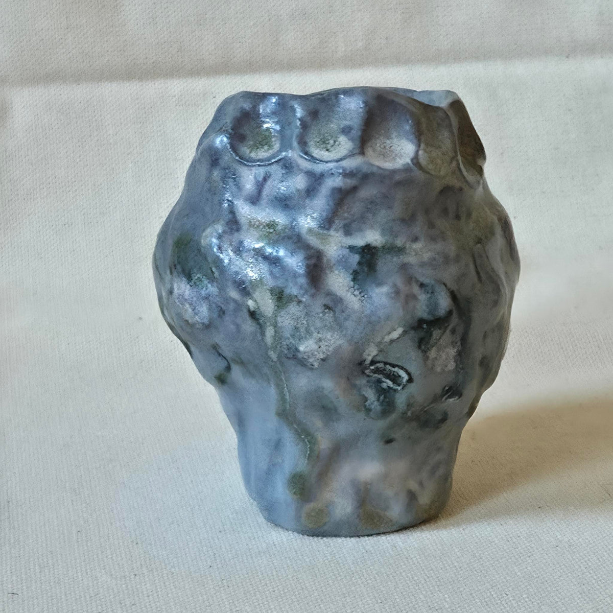 Coil-built Bud Vase - Woodfired / Soda - Blue Strawberry Season i