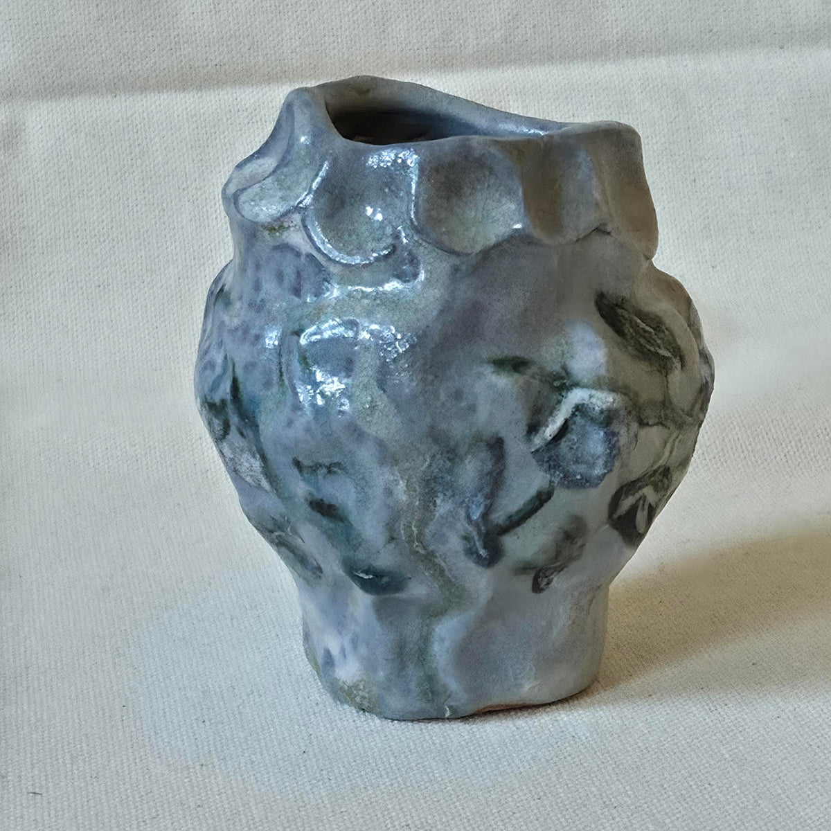Coil-built Bud Vase - Woodfired / Soda - Blue Strawberry Season i