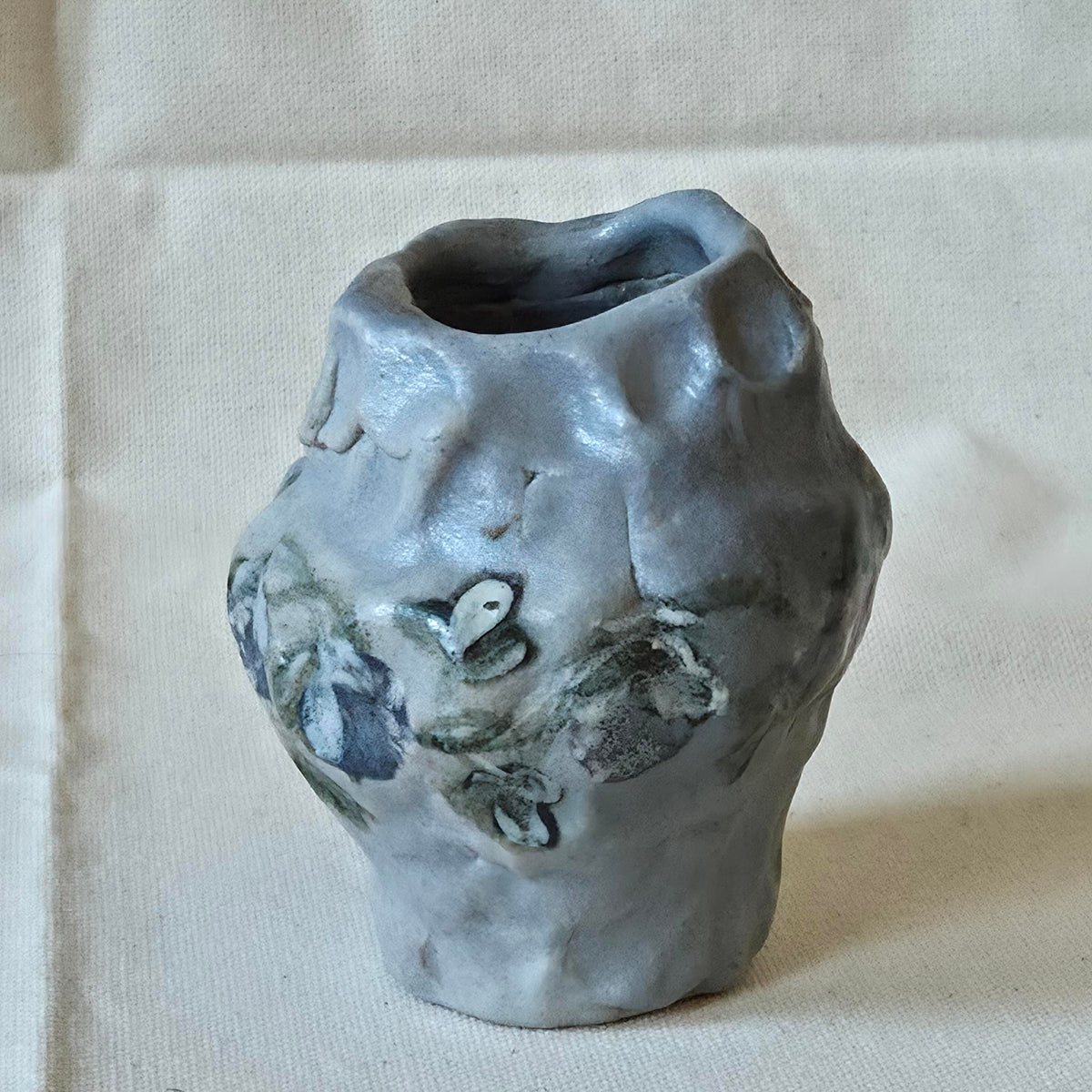 Coil-built Bud Vase - Woodfired / Soda - Blue Strawberry Season i