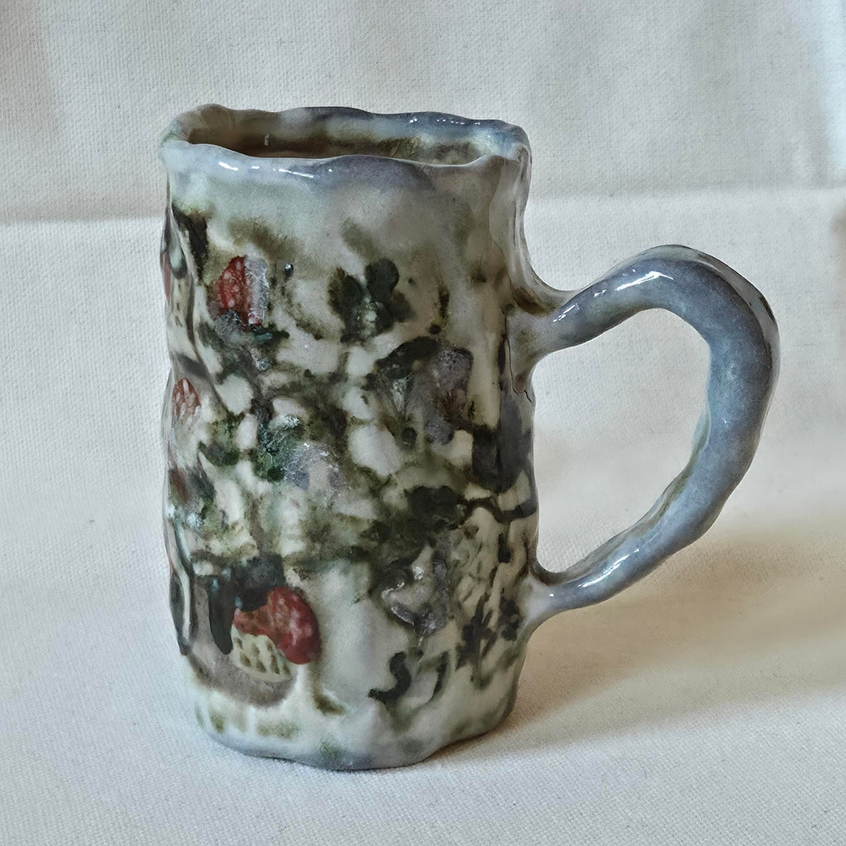 SECONDS - Coil-built Mug - Woodfired / Soda - Strawberry Season iii