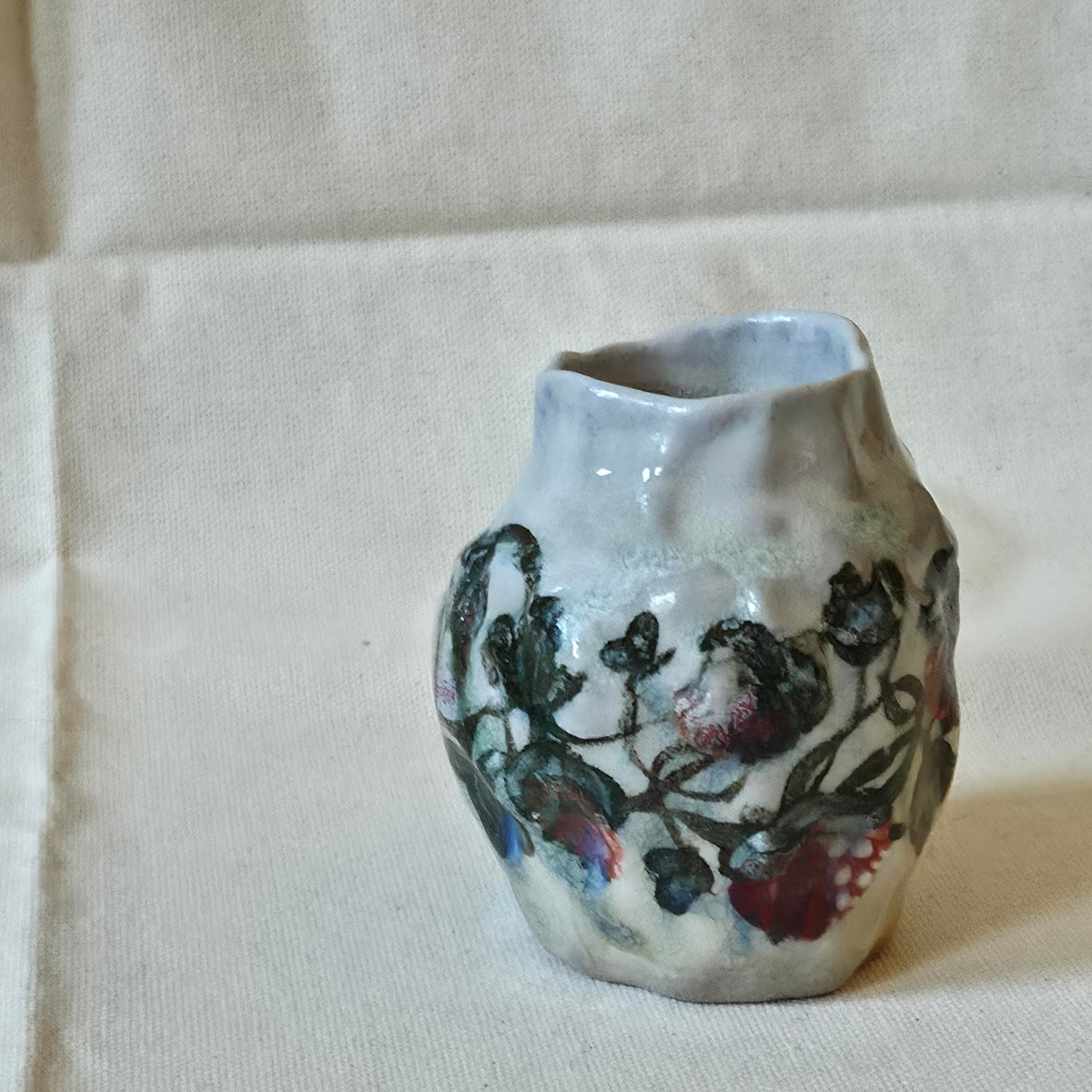 Coil-built Bud Vase - Woodfired / Soda - Strawberry Season ii