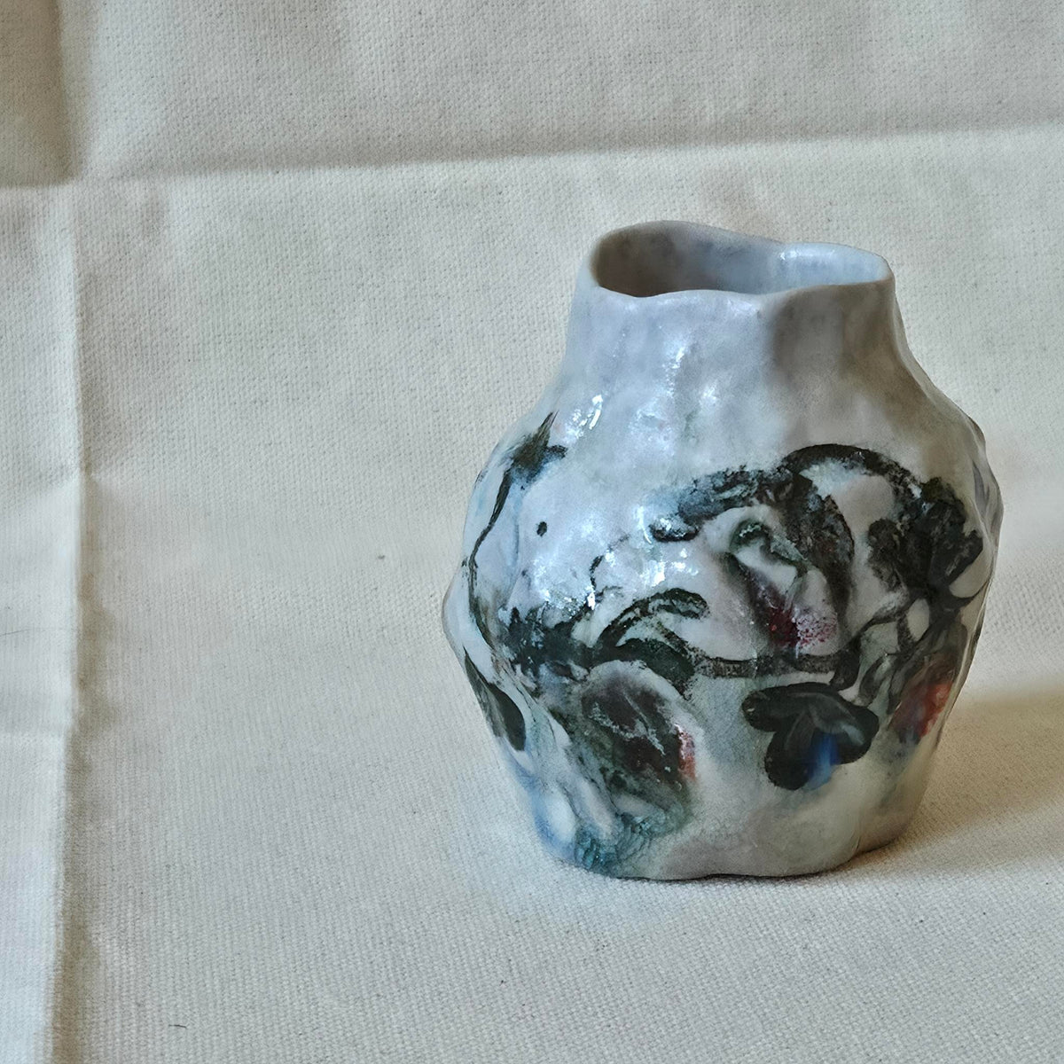 Coil-built Bud Vase - Woodfired / Soda - Strawberry Season ii