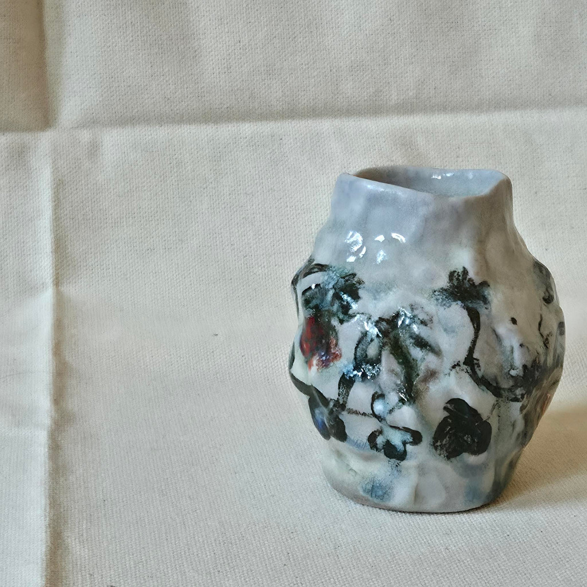 Coil-built Bud Vase - Woodfired / Soda - Strawberry Season ii