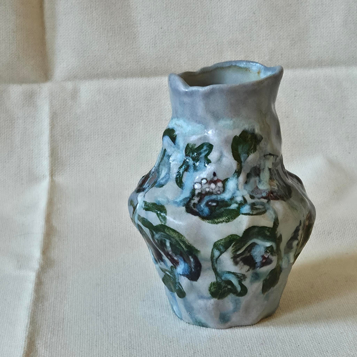Coil-built Bud Vase - Woodfired / Soda - Strawberry Season i