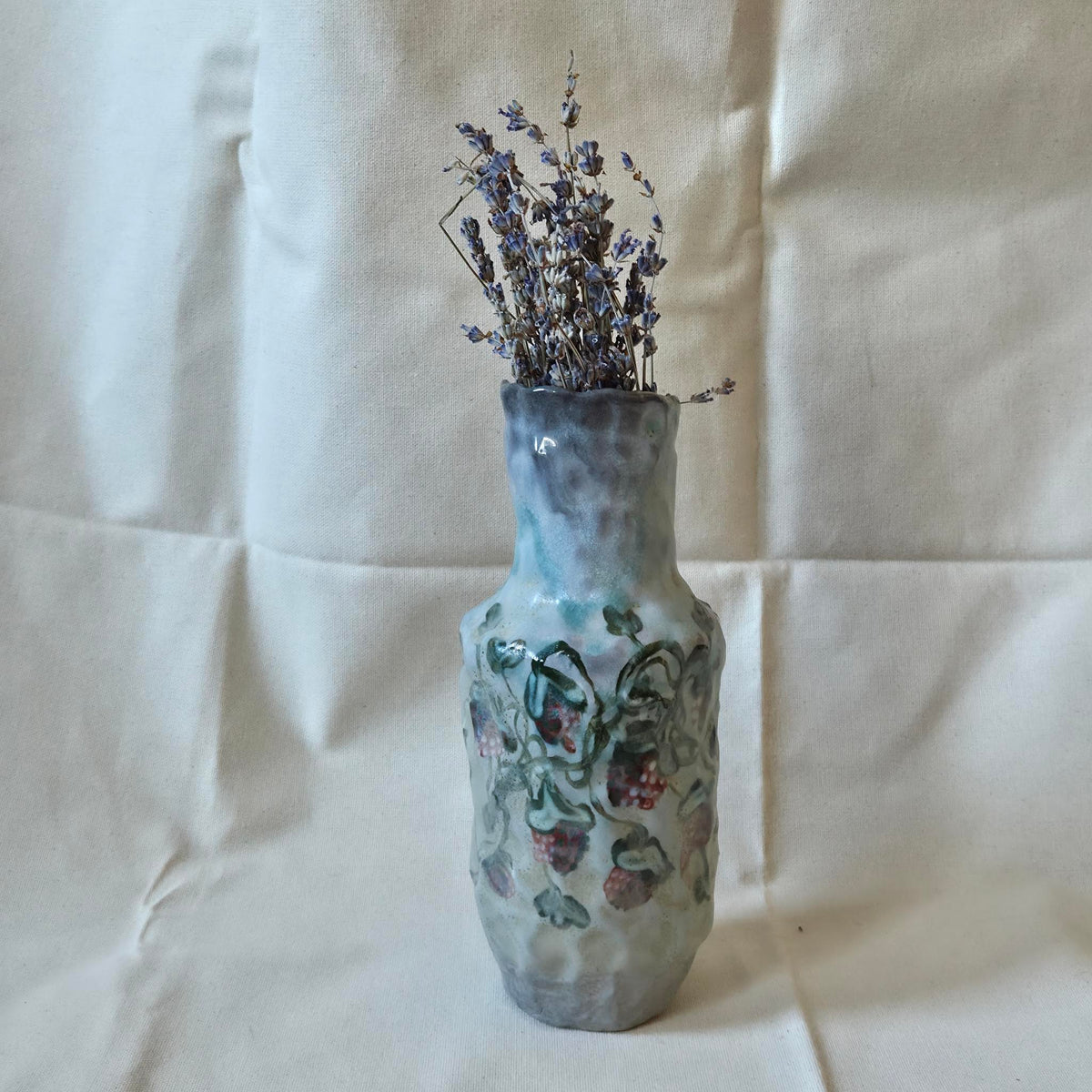 Coil-built Vase - Woodfired / Soda - Strawberry Season i